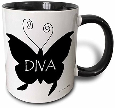 

3dRose mug_5898_4 Diva Butterfly in Black Two Tone Black, 11 oz, Black/White Ceramic Mug(60 ml)