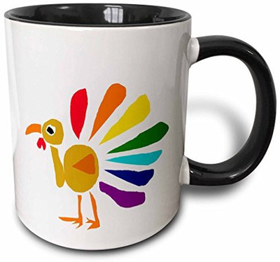 

3dRose Funny Rainbow Colored Turkey Art Two Tone Black, 11 oz, Black/White Ceramic Mug(60 ml), Multicolor
