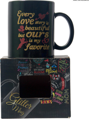 INDRA AND SARASWATI Sist Silver Love Romantic Quotes Ceramic (300 ml) Ceramic Mug(300 ml), Black
