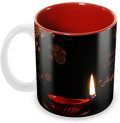 

Tuelip Beautiful Printed Diwali Wishes inside Red for Tea And Coffee Ceramic Mug(350 ml), Multicolor