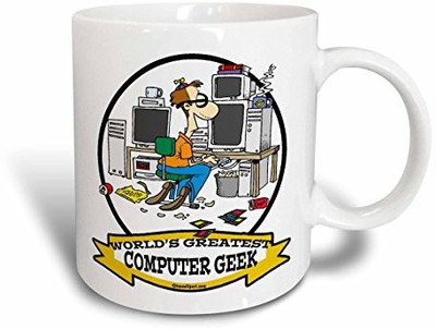 

3dRose mug_103083_2 Funny Worlds Greatest Computer Geek Men Cartoon Ceramic, 15-Ounce Ceramic Mug(60 ml), Multicolor