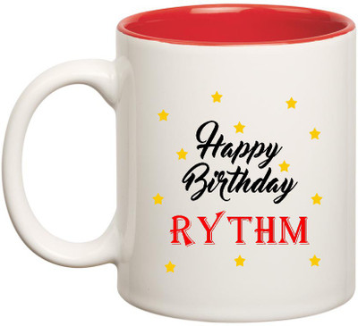 

HuppmeGift Happy Birthday Rythm Inner Red Ceramic (350ml) Ceramic Mug(350 ml), Red;white