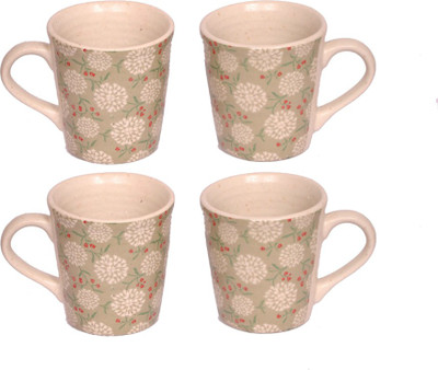 

Elite Handicrafts Coffee_Mugs_13 Ceramic Mug(300 ml, Pack of 4), Green;white
