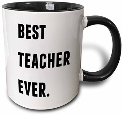 

3dRose Best Teacher Ever, Black Letters on A White Background Two Tone Black, 11 oz, Black/White Ceramic Mug(60 ml)