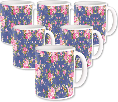 

Heyworlds Gifts for Flower Design set of six 01 Ceramic Mug(325 ml, Pack of 6), Multicolor