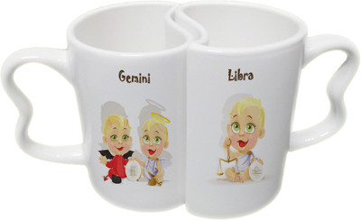 

Ucard Gemini and Libra Zodiac Sign Valentines Day Couple Bone China, Ceramic, Porcelain Mug(325 ml), Multicolor