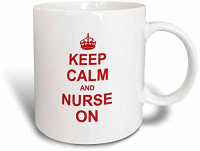 

3dRose mug_157744_2 Keep Calm and Nurse on Carry on Nursing Job Nurses Day Gifts Red Fun Funny Humor Humorous Ceramic, 15-Ounce Ceramic Mug(60 ml)