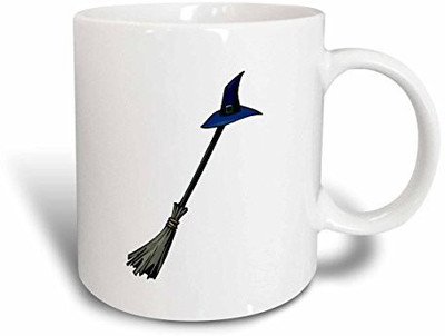 

3dRose Grey Broom Blue Witches Hat Design - Ceramic, 15-Ounce (mug_178360_2) Ceramic Mug(60 ml)