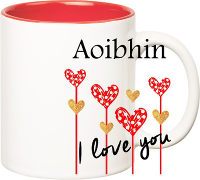 Huppme I Love You Aoibhin Inner Red (350 ml) Ceramic Mug(350 ml), Red;white