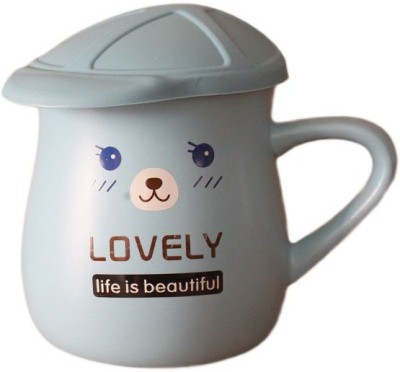 

GeekGoodies Animal Design With Lid Cap Ceramic Mug(350 ml, Pack of 2), Black;blue;purple;white