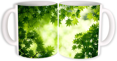 

PhotogiftsIndia leaf and light Ceramic Mug(350 ml, Pack of 2), Multicolor