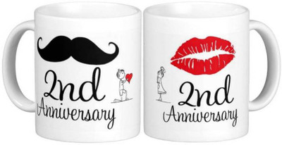 

ME&YOU Gift for Husband/Wife/Boyfriend/Girlfriend/Couples On Anniversary;2nd Anni Habby And Wifey Printed Ceramic Mug(650 ml, Pack of 2), Multicolor