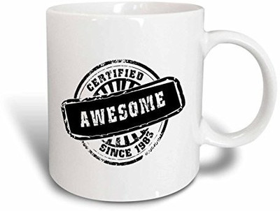 

3dRose Certified Awesome Since 1983 Funny Birthday Personal Birth Year Black Stamp Fun Humor Humorous Ceramic, 15 oz, White Ceramic Mug(60 ml)