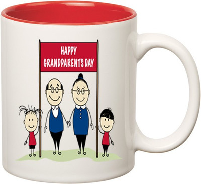 

Huppme happy Grandparents Inner Red Ceramic Mug(350 ml), Red;white