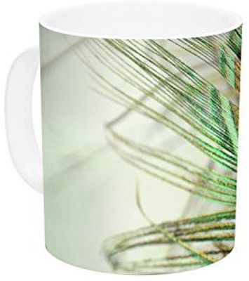

Kess InHouse InHouse Sylvia Cook Teal Peacock Feather Ceramic Coffee, 11 oz, Multicolor Ceramic Mug(60 ml)