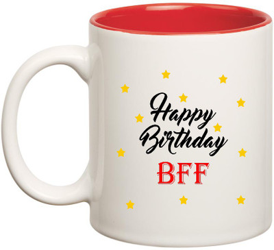 

HuppmeGift Happy Birthday Bff Inner Red Ceramic (350ml) Ceramic Mug(350 ml), Red;white