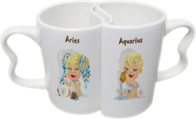 

Ucard Aries and Aquarius Zodiac Sign Couple Bone China, Ceramic, Porcelain Mug(325 ml), Multicolor