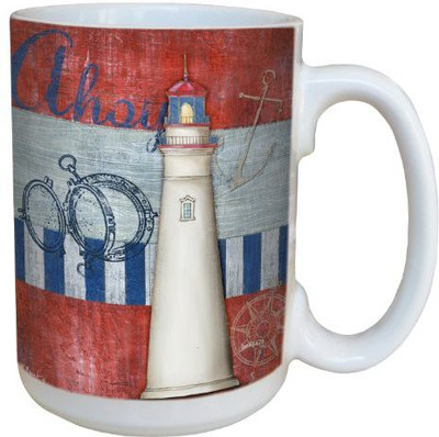 

Tree-Free Greetings Greetings lm43426 Vintage Red White and Blue Lighthouse by Paul Brent Ceramic with Full-Sized Handle, 15-Ounce Ceramic Mug(60 ml), Multicolor