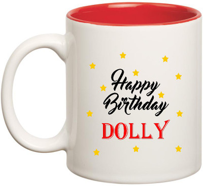 

HuppmeGift Happy Birthday Dolly Inner Red Ceramic (350ml) Ceramic Mug(350 ml), Red;white