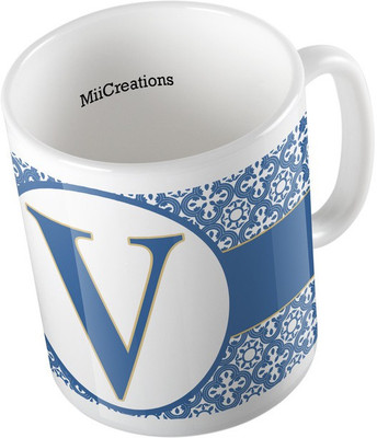

MiiCreations Printed Alphabet Letter "V" Ceramic Mug(325 ml), Multicolor