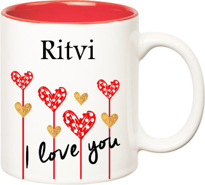 

Huppme I Love You Ritvi Inner Red (350 ml) Ceramic Mug(350 ml), Red;white