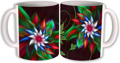 

PhotogiftsIndia flower design 006 Ceramic Mug(350 ml, Pack of 2), Multicolor