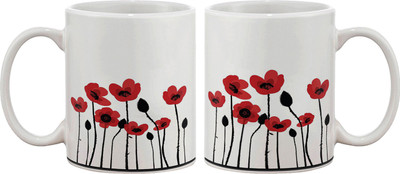 

Artifa Red Flowers Art Porcelain, Ceramic Mug(350 ml), Multicolor