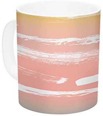 

Kess InHouse InHouse Anneline Sophia Painted Stripes Peach Pink Teal Ceramic Coffee, 11 oz, Multicolor Ceramic Mug(60 ml)