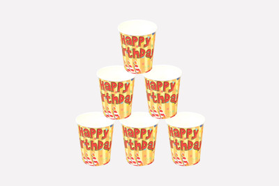 

Funcart Stripe Birthday Paper Mug(250 ml, Pack of 6), Multicolor