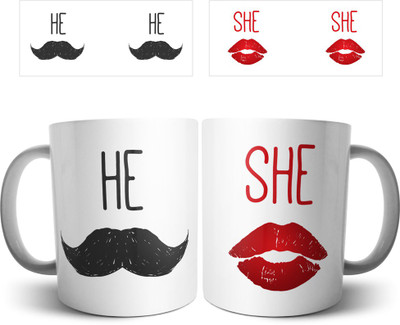 

Chiraiyaa He She Combo Multicolor Ceramic Mug(300 ml, Pack of 2)