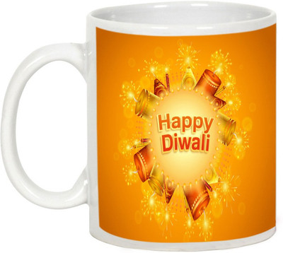AllUPrints Gifts For Deepawali - Prosperous Happy Diwali Design 21 Ceramic Mug(325 ml), White
