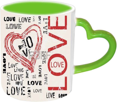 

Raj Laxmi Hearts Love Green Handle Valentine Ceramic Mug(350 ml)