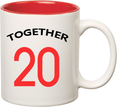 

Huppme Together Since 2009 Inner Red Ceramic Mug(350 ml), Red;white