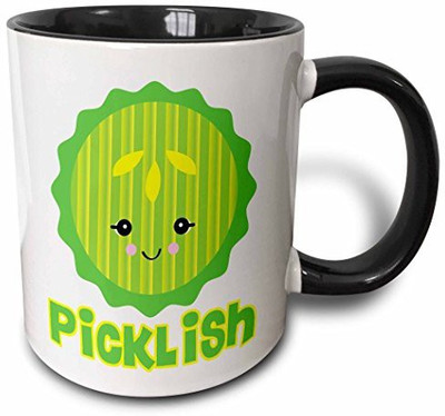 

3dRose Cute Kawaii Picklish Pickle Slice Two Tone Black, 11 oz, Black/White Ceramic Mug(60 ml), Multicolor