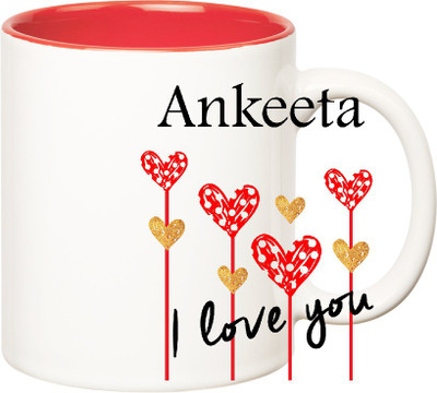

Huppme I Love You Ankeeta Inner Red (350 ml) Ceramic Mug(350 ml), Red;white