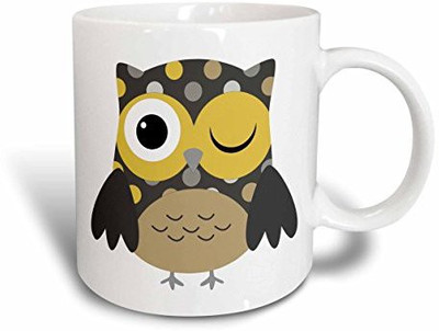 

3dRose Cute Yellow Polka Dot Owl, 11-Ounce Ceramic Mug(60 ml)