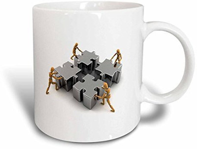 

3dRose Wooden Mannequins Pushing Puzzle Piece Pieces Together Team Work Teamwork Success Winner Business Ceramic, 15 oz, White Ceramic Mug(60 ml), Multicolor