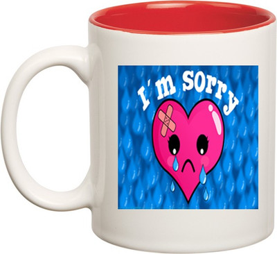 

Huppme I Am Sorry Please inner Red Ceramic Mug(350 ml), Red;white