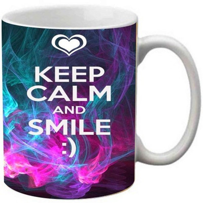 

Maison N Mode Keep Calm And Smile Coffee Ceramic Mug(330 ml), Multicolor