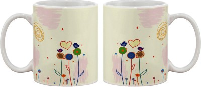 

Artifa Birds And Flowers Love Porcelain, Ceramic Mug(350 ml), Multicolor