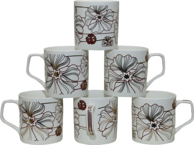 

Pearl Pooja-G1 Bone China Mug(180 ml, Pack of 6), Multicolor