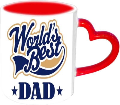 

Raj Laxmi World's Best Dad Red Heart Handle Ceramic Mug(350 ml)