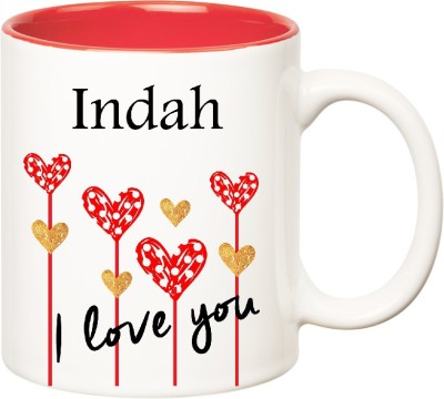 

Huppme I Love You Indah Inner Red (350 ml) Ceramic Mug(350 ml), Red;white