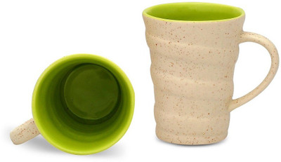 

Caffeine Cream and Green Spiral Cup (3d, 4h) Ceramic Mug(350 ml, Pack of 2)