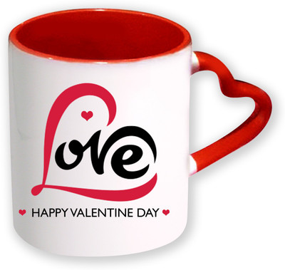 

Heyworlds Happy Valentine Day Gifts Heart Shape Red Color with Handle 40 Ceramic Mug(325 ml), Multicolor
