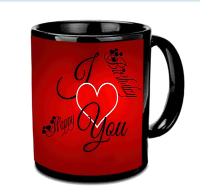 

Raj Laxmi red hearts lovers b'day black mug Ceramic Mug(350 ml)