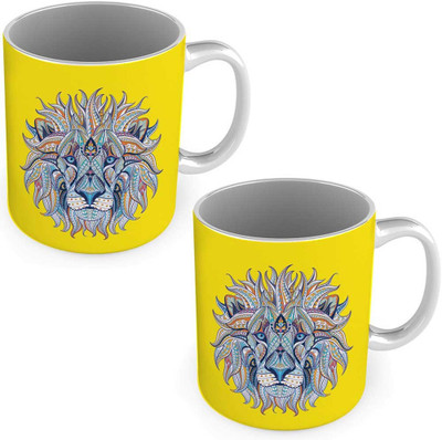 

Home India Exclusive Lion Design Delightful Coffees Pair 558 Ceramic Mug(300 ml, Pack of 2), Yellow