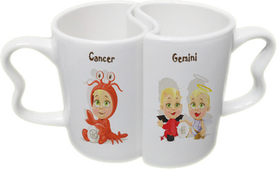 

Ucard Cancer and Gemini Zodiac Sign Couple Bone China, Ceramic, Porcelain Mug(325 ml), Multicolor