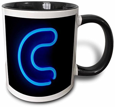 

3dRose mug_155123_4 Monogram Letter C Abstract Neon Blue Lit Shining Illuminated Two Tone Black, 11 oz, Black/White Ceramic Mug(60 ml)