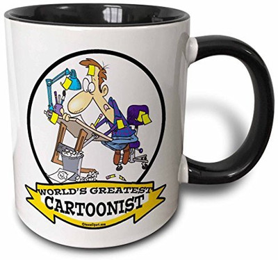 

3dRose Funny Worlds Greatest Cartoonist Cartoon Two Tone Black, 11 oz, Black/White Ceramic Mug(60 ml), Multicolor